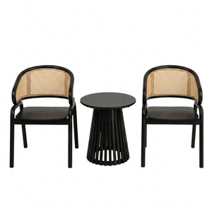 Solid Teak Elegant Modern Bulk Order Nusa Slatted <b>Round</b> Coffee <b>Table</b> with Curved Armchairs Set <b>Patio</b> Furniture Rattan Comfort - Product Image 1