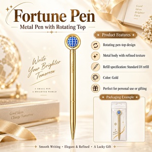 Stylo bille en métal créatif avec globe rotatif, stylo porte-bonheur fantaisie, cadeau de bureau, conçu avec un globe 3D rotatif - Product Image 2