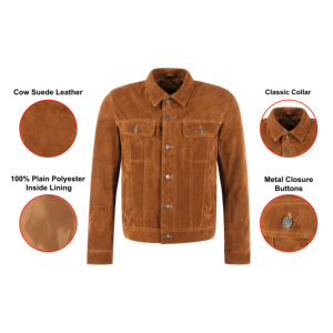 Wholesale <b>Mens</b> Cow Suede <b>Leather</b> Trucker <b>Jacket</b> Western Classic Shirt Style Denim Look <b>Jacket</b> OEM ODM Private Label Manufacturer - Product Image 4