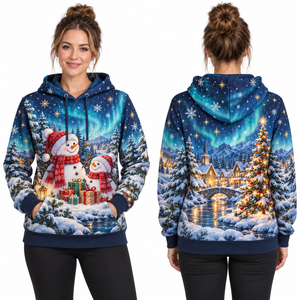 Women's Christmas Gingerbread House Printed Hooded Sweatshirt Full Sleeve Knitted Winter Pullover Green Patterned Design - Product Image 2