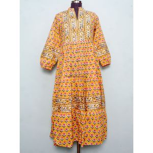 Nuevo Vestido Casual para Mujer, Estampado Floral a Mano, Ecológico, con Mangas Abullonadas, Cuello en V, Talla Grande, Silueta en A, Cierre con Botones - Product Image 1