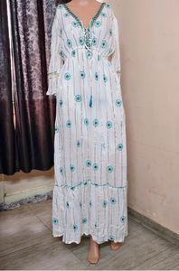 ชุดเดรสผ้าไหมสไตล์โบฮีเมียนสำหรับใส่ไปชายหาด - ชุดเดรสผ้าไหมอินเดียแบบส่าหรีสำหรับใส่ไปชายหาดในฤดูร้อน - ชุดเดรสยาวแม็กซี่แฟชั่นสำหรับผู้หญิง ผ้าไหมผสมผ้าฝ้าย - Product Image 3