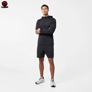 Conjunto Deportivo para Hombre con Capucha, Chaqueta Ligera con Cierre Completo y Pantalones Cortos de Color Sólido, Ropa Deportiva de Secado Rápido para Primavera, Conjunto de Pantalones Cortos de Nailon - Product Image 1