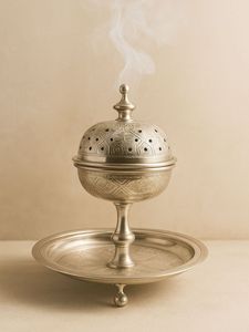 Quemador de incienso metálico tradicional indio con acabado antiguo para meditación y prácticas espirituales - Product Image 6