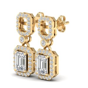 Pendientes Colgantes REYES de Diseño Clásico con Corte Esmeralda, Moissanita de 2.69 Quilates en Oro Amarillo de 14K, Joyería para Bodas y Fiestas - Product Image 3