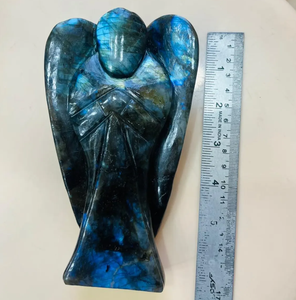 Grand ange en cristal de labradorite éclatant, sculpté à la main, pour la maison et le bureau, ALIF CRYSTAL et AGATE Gujarat - Product Image 5