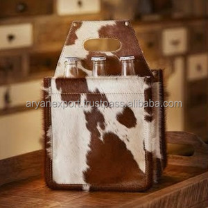 Meilleure vente de luxe en cuir de vachette pour l'extérieur Lot de 6 porte-bagages haute qualité personnalisé grande capacité vin et bière Caddy avec poignée - Product Image 5