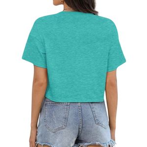 T-shirt personnalisé moderne vert sarcelle à motif floral, prix usine, en pur coton jersey léger, col rond, manches courtes, respirant, coupe courte - Product Image 2