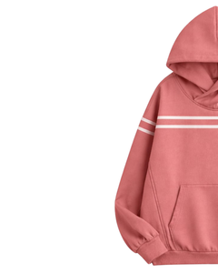 Sweat à capuche rose saumon pour homme avec bande poitrine, style streetwear décontracté, en molleton de coton, poche kangourou, logo personnalisé - Product Image 3
