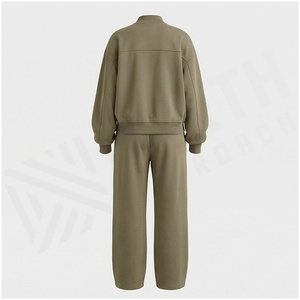 Women Olive Green 2-Piece Tracksuit Set Full Sleeve <b>Zipper</b> <b>Jacket</b> With Side Pockets Loose Fit Casual Sweatpants Autumn Wear - Product Image 2