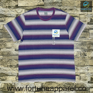 เสื้อยืดคอโอ แขนสั้น ลายทาง ผู้ชาย ยี่ห้อ Fortune Apparel ผ้าฝ้าย ทรงปกติ สวมใส่สบาย ระบายอากาศได้ดี  โลโก้ถักด้านหน้า - Product Image 1