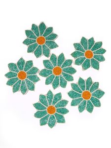 Ensemble de 6 dessous-de-verre ronds faits à la main de luxe avec perles, bord festonné, perles de verre turquoise, pour la décoration de la table basse - Product Image 4