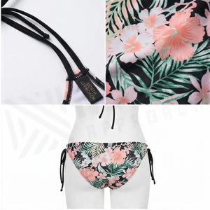 Ensemble de bikini à imprimé floral pour femmes, avec bas de maillot à nouer sur les côtés, en spandex extensible et polyester, maillot de bain deux pièces - Product Image 2