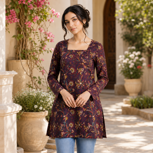 Fashion Women Cotton Sanganeri Printed <strong>Kurti</strong> Square Neck Floral Ethnic Long Boutique Collection Wholesale Bulk Order Supplier - Product Image 2