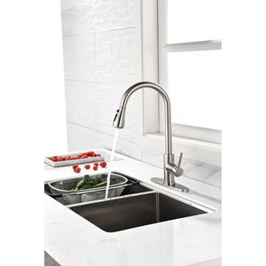 Rubinetto da Cucina Estraibile Monocomando ad Arco Alto in Nichel Spazzolato, Miscelatore Lavello in Acciaio Inossidabile di Alta Qualità - Product Image 2