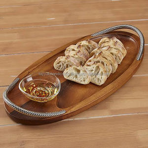 Newest Wooden <b>Serving</b> Tray With Metal Handle Includes <b>Spoon</b> and Fork-Elegant Wooden Tray - Product Image 1
