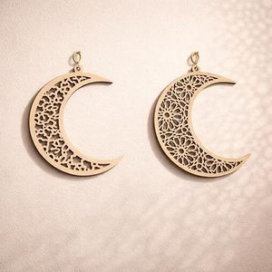 Decoración Colgante de Madera con Forma de Luna de Ramadán, Adorno de Pared Islámico con Forma de Creciente, Decoración para el Hogar en Eid, Interior y Exterior - Product Image 1