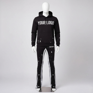 Custom Streetwear Tracksuit <b>High</b> Quality Flare Sweat Pants Blank Unisex Hoodie and Stacked Jogger Set Men - Product Image 3