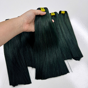 Precio al por mayor 100% Raw Virgin Vietnamita Humano Peluca Trama Hueso Recto Color verde oscuro Super Doble Extensiones de cabello dibujado - Product Image 2