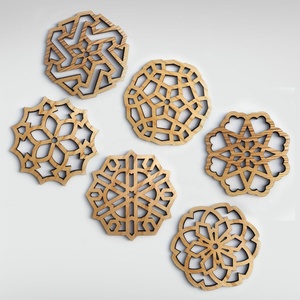 Heritage Mosaic Wooden Laser Cut Coaster Set Premium Solid Wood Heat Resistant Drink <b>Mat</b> Decorative Table Decor - Product Image 2