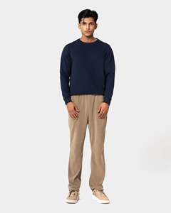 Mens <b>Navy</b> Blue Crew Neck <b>Sweatshirt</b> Textured Knitted Cotton Pullover Regular Fit Long Sleeve Solid Color Casual Autumn Winter - Product Image 2