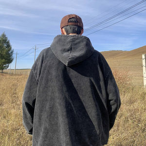 Sudadera con capucha 100% algodón para hombre, con lavado ácido, manga larga, oversize, estilo streetwear, para entrenamiento y ropa deportiva, con hombros caídos - Product Image 6