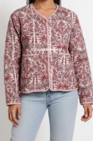 Veste matelassée réversible en tricot à fleurs rouges pour femmes, faite à la main, en coton respirant, broderie écologique, hiver