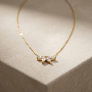 Marquise Cut Lab Grown Diamond Cluster Flower Petal Pendant <b>Necklace</b> Featuring Butterfly Motif Style Four Diamond <b>Delicate</b> Wear - Product Image 2