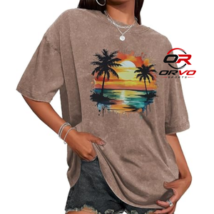 ORVO SPORTS Summer Knitted Logo Sunflower Printed Oversized Plus Size Casual Women's <b>T</b>-<b>Shirt</b> Crew Neck Short Sleeve Floral - Product Image 1