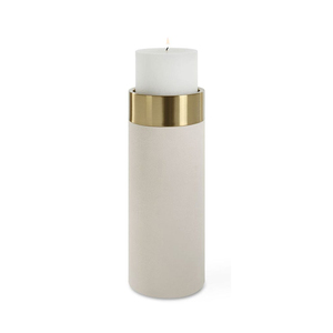 Modern White Leather & Gold Metal Pillar Candle Holder <b>Set</b> Elegant Minimalist Design Round Shape For Luxury Home Decoration - Product Image 5