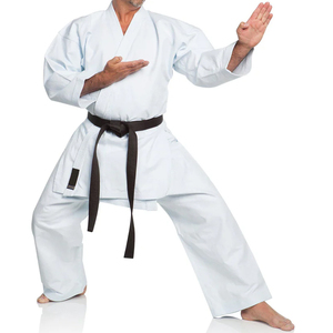 Kimono de karaté pour homme 100% coton, durable, coupe classique, vêtements d'arts martiaux pour adultes, blanc avec ceinture noire - Product Image 1