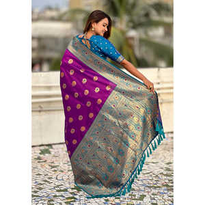 Sari en soie douce tissé Meenakari Zari à motif tournesol, foulards et châles ethniques - Product Image 2