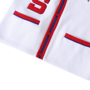 OES Casual Thick Fleece <b>Cardigan</b> Unisex V Neck Cotton Knit with <b>Chenille</b> Embroidered Letters White Winter Sweater Stripe Trim - Product Image 5