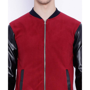 Chaqueta Varsity Roja para Hombre con Mangas de Cuero PU Negro, Cierre de Cremallera Frontal, Chaqueta Bomber Informal para Otoño - Product Image 6