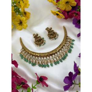Indian Ethnic Reva Victorian Traditional <b>Gold</b> Plated CZ Bridal Necklace & Earring <b>Set</b> - Product Image 2