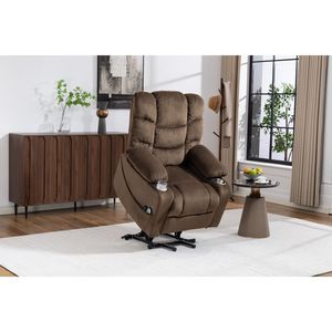 Poltrona Reclinabile Ultra Larga in Velluto con Funzione Massaggio e Riscaldamento, Funzione di Alzata Ausiliaria, Poltrona Elettrica Livi con Funzione Girevole - Product Image 1