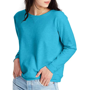 Sudadera de Mujer, Holgada, Negra, de Poliéster/Algodón, Cuello Redondo, Hombros Caídos, Manga Larga, Color Sólido, Tejido de Punto, Secado Rápido - Product Image 1