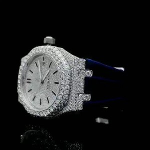 Reloj Rectangular de Lujo con Incrustaciones de Diamantes Moissanite, Completamente Cubierto de Acero Inoxidable, Cristal de Zafiro, Esfera con Fecha, Estilo Hip Hop, para Hombre - Product Image 2