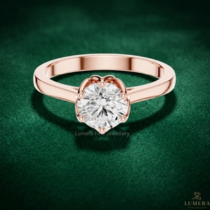 Anillo de Compromiso Personalizado con Certificado IGI, Corte Brillante Redondo, Oro Rosa, Anillo de Promesa Clásico Solitario - Product Image 1