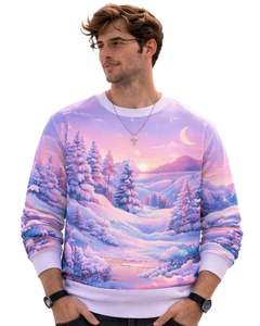 Sweat-shirt personnalisé imprimé en 3D avec paysage d'hiver violet rose, col rond décontracté pour homme, sublimation personnalisée, haut d'automne et d'hiver - Product Image 1