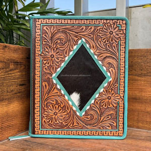 Personalized Hand Tooled Leather 3 <b>Ring</b> Portfolio <b>Binder</b> for Women's Handmade High Quality Cowhide Zipper Portfolio Organizers - Product Image 4