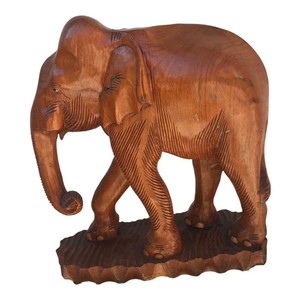 Handcrafted Traditional Teak Wood Carved <b>Elephant</b> Pedestal Round Side <b>Table</b>-Tabletop Installation Wholesale - Product Image 1