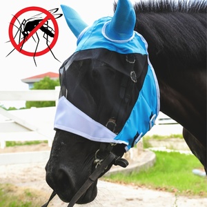 Masque anti-mouches en cuir véritable pour chevaux, protection estivale, maille respirante, protection UV, design doux pour les oreilles et le nez, pour l'équitation - Product Image 3