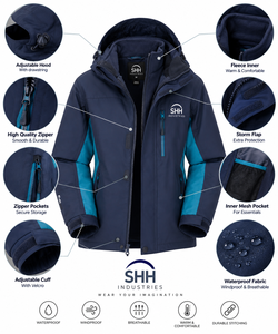 Chaqueta Impermeable 3 en 1 para Hombre con Forro Polar Extraíble, Capucha, Exterior Cortavientos, Paneles en Contraste y Logotipo Personalizado - Product Image 6