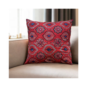 Eco Friendly 16x16in 100% Cotton Embroidered Ikat Cushion Plant Based Pigments For Export Markets & Custom Logo Fast Dispatch - Product Image 1