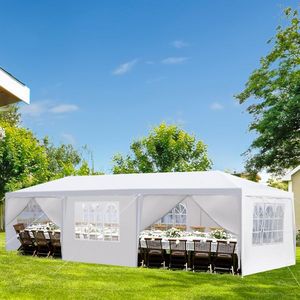 Tenda Impermeabile Bianca per Matrimoni ed Eventi 3x9m, Gazebo da Esterno con 8 Pareti Laterali Rimovibili - Product Image 1