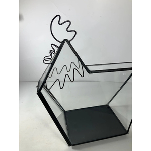 Wholesale Geometric Chicken Design Made Glass Terrarium with Black Finished Iron Frame for Flower Pot Table Top Decoration - Product Image 5