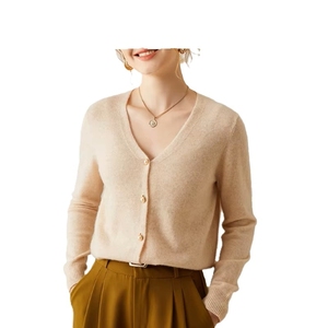 Cardigan en cachemire pour femme, manches longues, couleur unie, respirant, pull tricoté d'automne avec fermeture boutonnée, personnalisable - Product Image 1