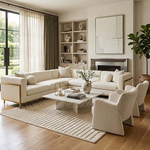 Alfombra de área con diseño de líneas abstractas neutras, color crema beige, geométrica, moderna, hecha a mano, de lana, minimalista, para decoración de interiores del hogar. - Product Image 3