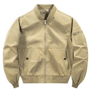 Blouson bomber vert olive pour homme, col montant, fermeture éclair, coupe décontractée, coupe-vent, vêtement d'extérieur pour l'automne - Product Image 5